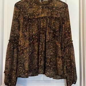 Daphnea Paris Floral Patterned Brown Blouse - Size Large